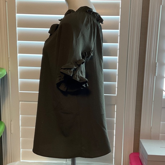 Como Vintage Dark Blouse with Ruffle and Tie - Picture 5 of 8